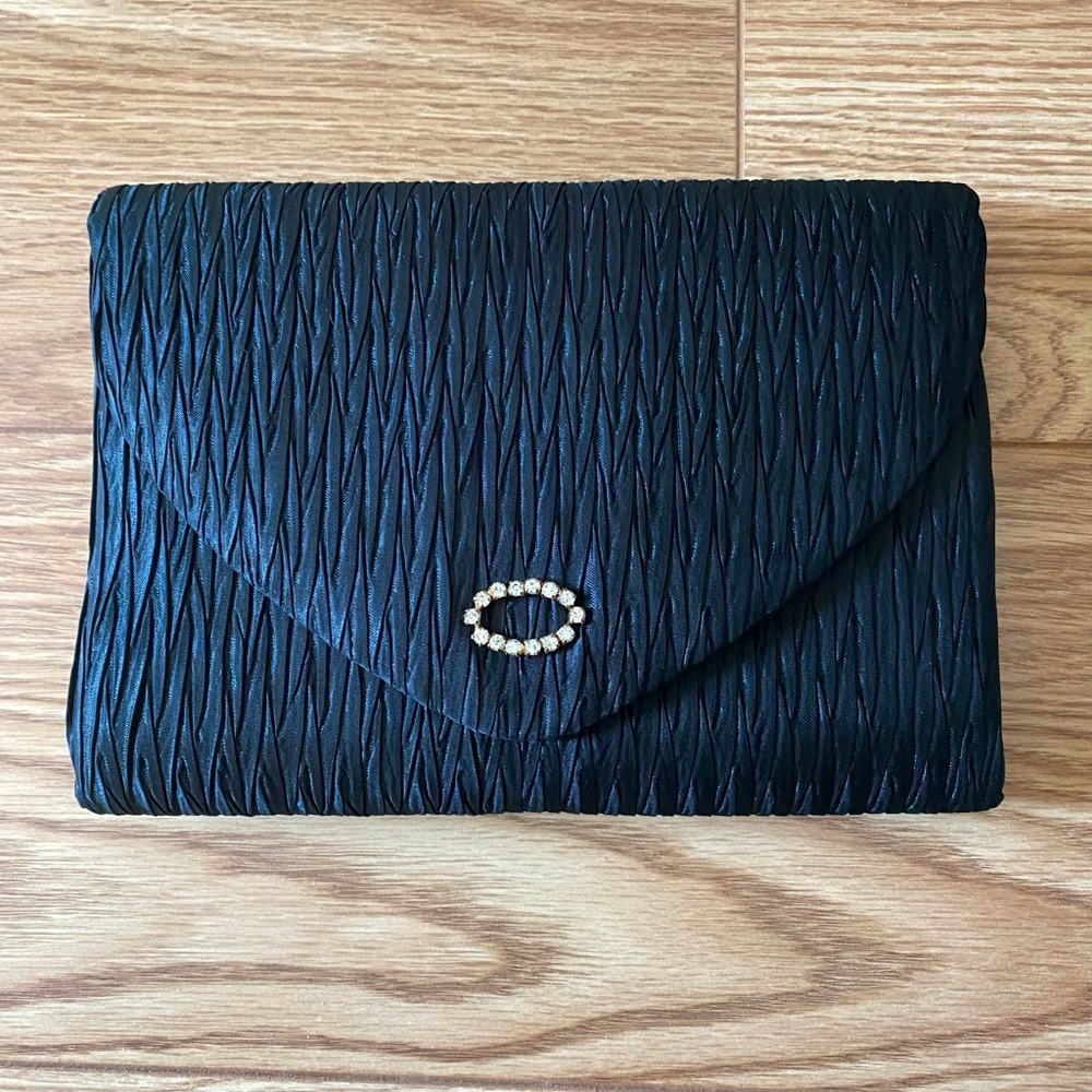 Black evening clutch with strap